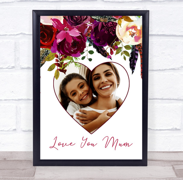 Purple Floral Heart Photo Love You Mum Personalised Gift Art Print