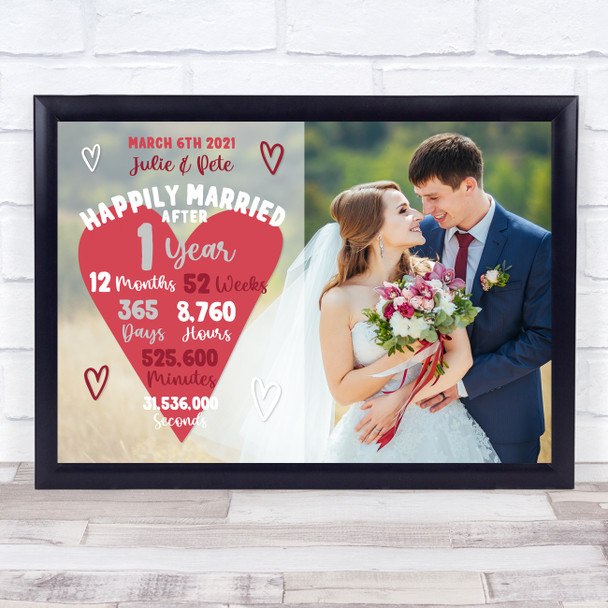 1st Year Anniversary Wedding Heart Photo Personalised Gift Art Print