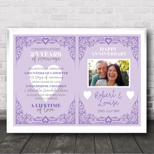 25 Years Of Marriage 25th Wedding Anniversary Couple Photo Frame Gift Print
