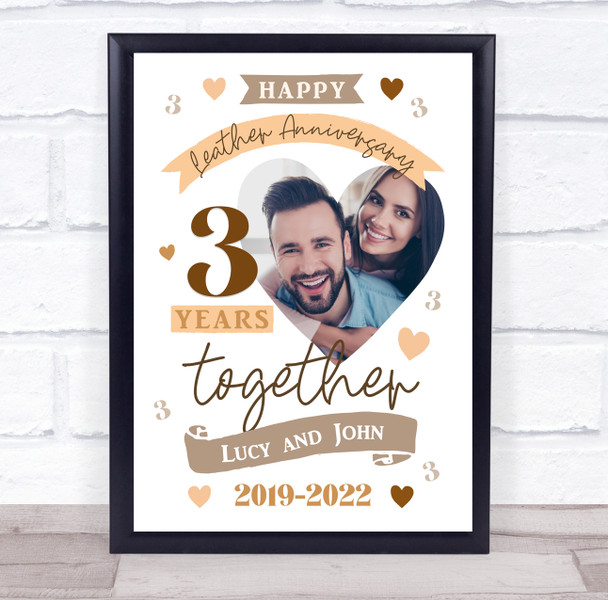 3 Years Together 3rd Wedding Anniversary Leather Photo Personalised Gift Print