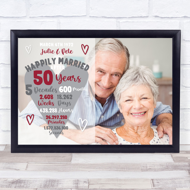 50 Years 50th Anniversary Wedding Heart Photo Personalised Gift Art Print