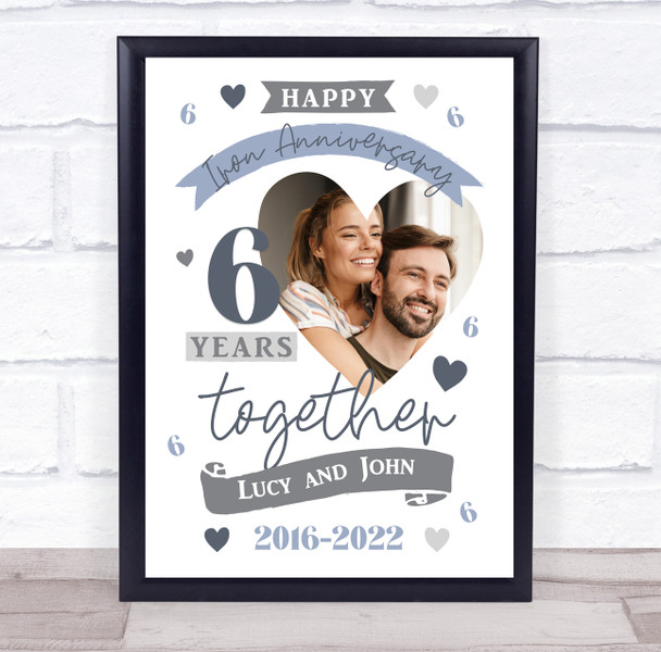 6 Years Together 6th Wedding Anniversary Iron Photo Personalised Gift Art Print