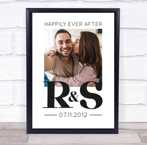Happily Ever After Wedding Day Couple Photo Initials Personalised Gift Art Print