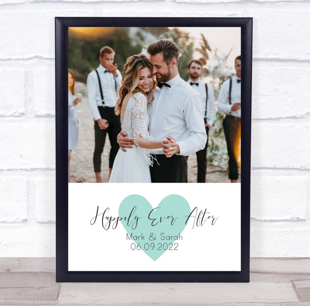 Happily Ever After Wedding Marriage Couple Heart Photo Turquoise Gift Print