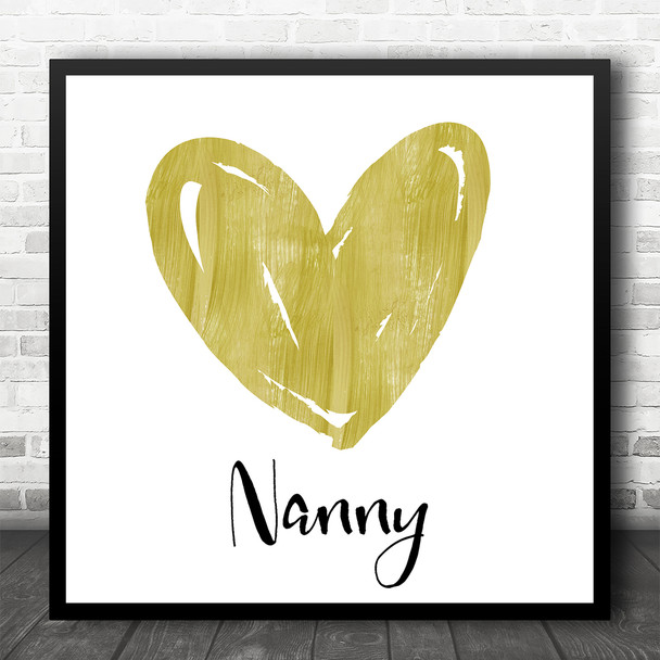 Gold Heart Nanny Square Personalised Gift Art Print