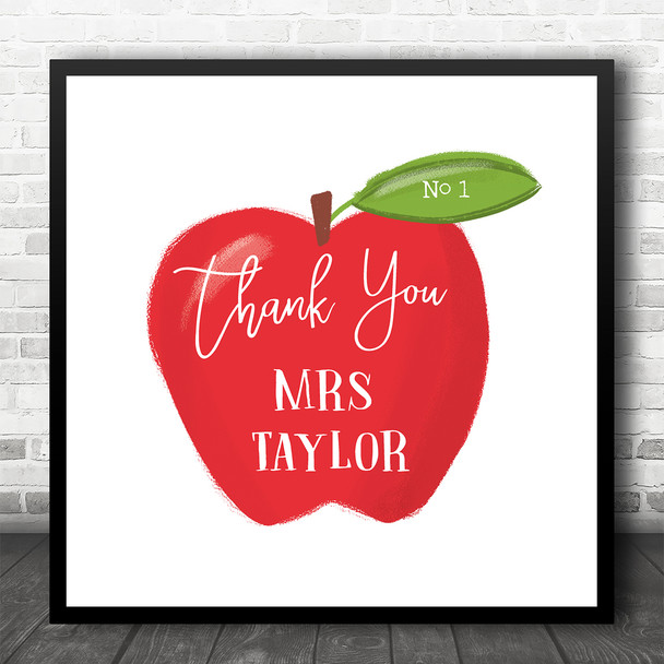 Thank You Teacher Apple Number 1 Square Personalised Gift Art Print