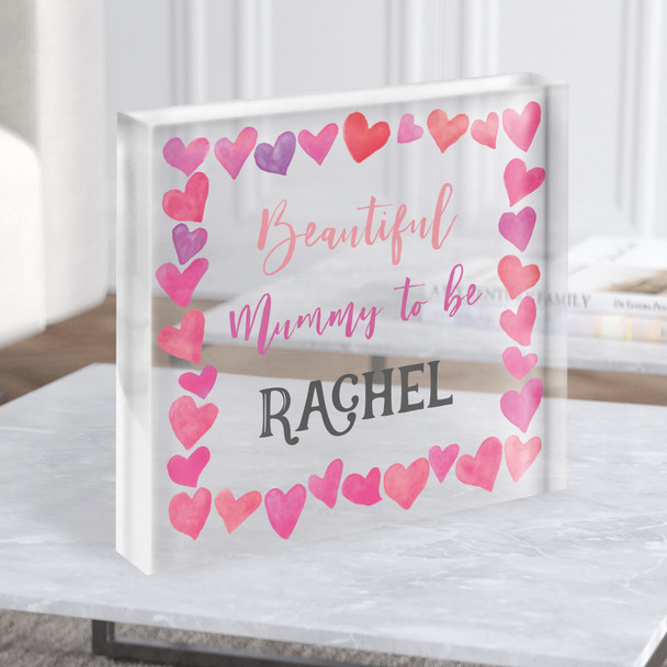 Square Beautiful Mummy To Be Love Hearts Frame Square Personalised Acrylic Block