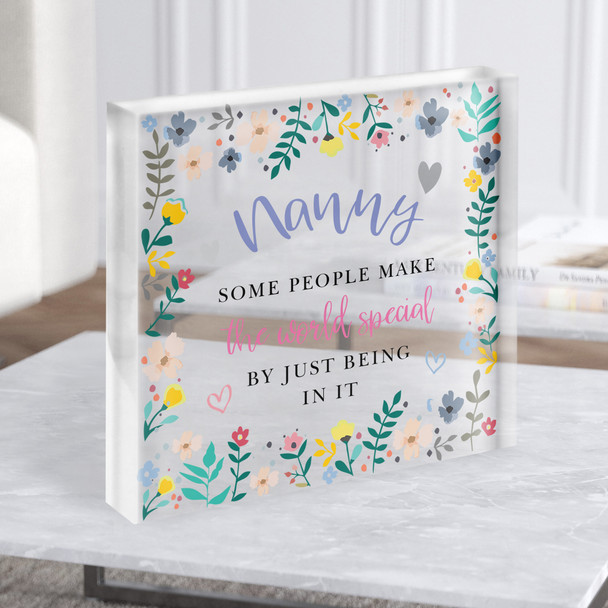 Nanny Make World A Better Place Flower Frame Square Personalised Acrylic Block