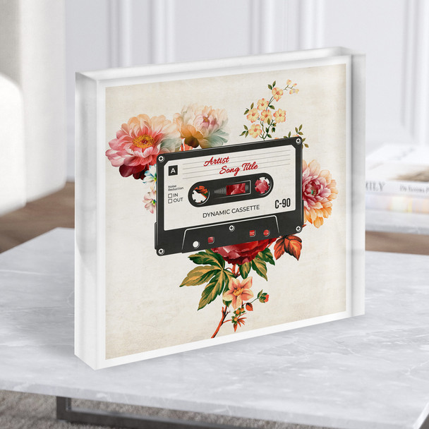 Vintage Floral Cassette Tape Square Any Song Lyric Acrylic Block