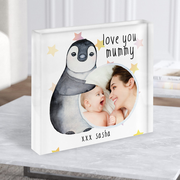 Square Baby Penguin Photo First Mother's Day Personalised Acrylic Block