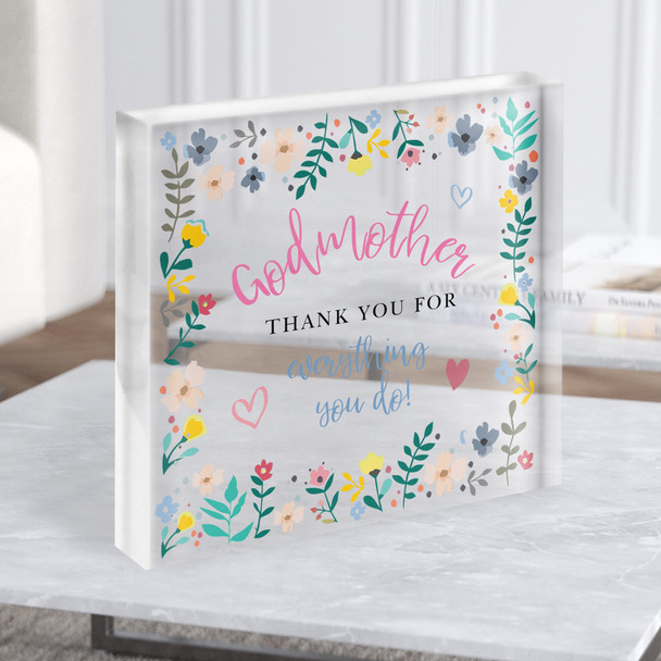 Godmother Thank You Flower Border Square Personalised Acrylic Block