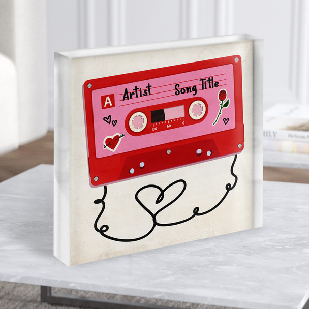 Red Pink Cassette Tape Square Square Any Song Lyric Acrylic Block