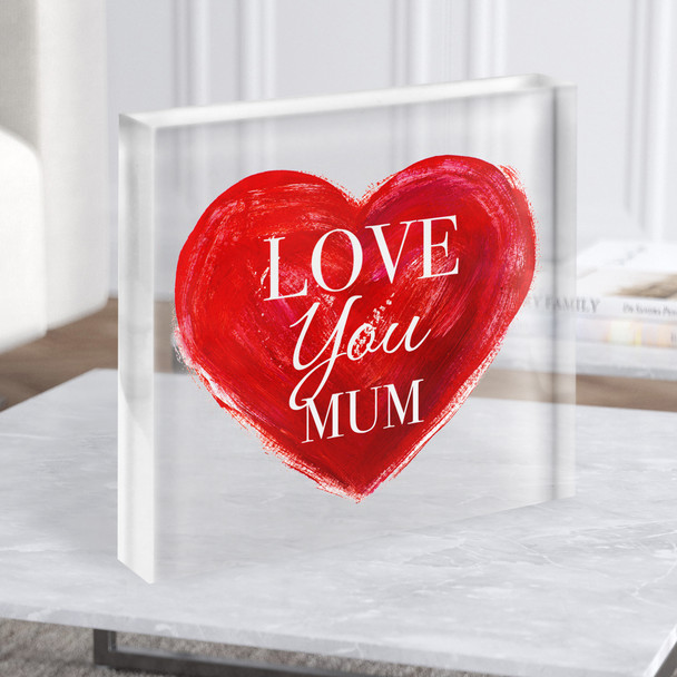 Square Painted Red Heart Love Mum Personalised Acrylic Block