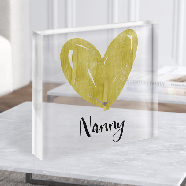 Gold Heart Nanny Square Personalised Acrylic Block