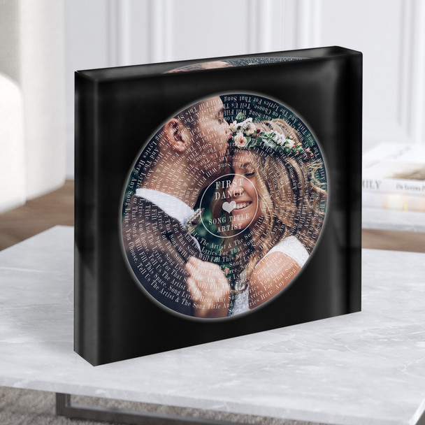 Square Vinyl Record Wedding Photo Black Any Song Lyric Acrylic Block