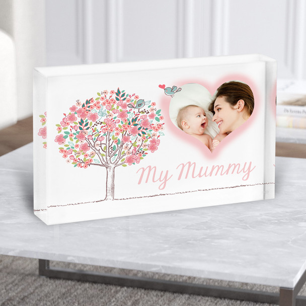 Floral Love Bird Tree and Heart Photo Mother's Day Personalised Acrylic Block