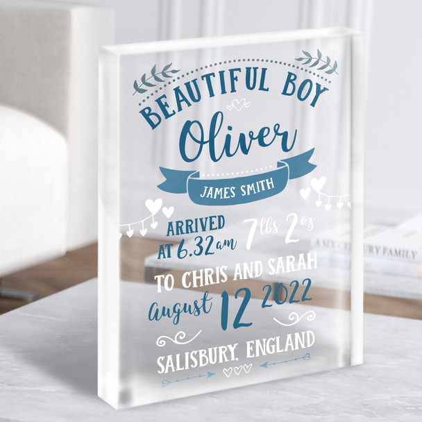 New Baby Birth New-born Nursery Christening Typographic Acrylic Block