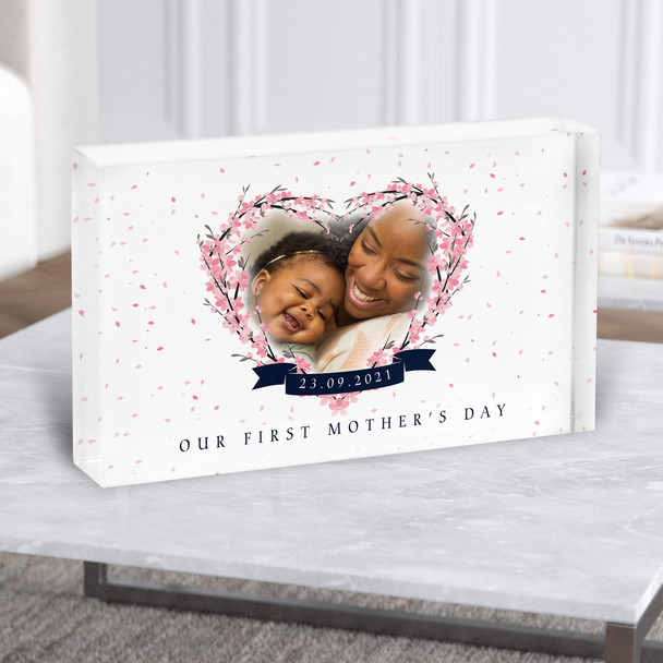 Photo Blossom Confetti Heart Mother's Day Personalised Acrylic Block