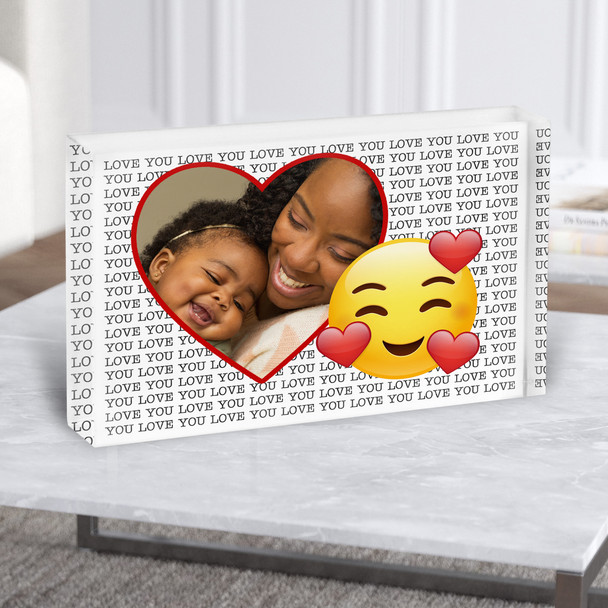 Love Heart Emoji & Photo Love You Personalised Acrylic Block