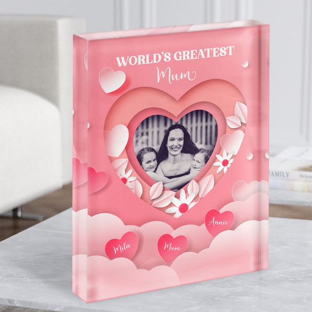 Red Hearts Mother's Day Photo Mum Personalised Acrylic Block
