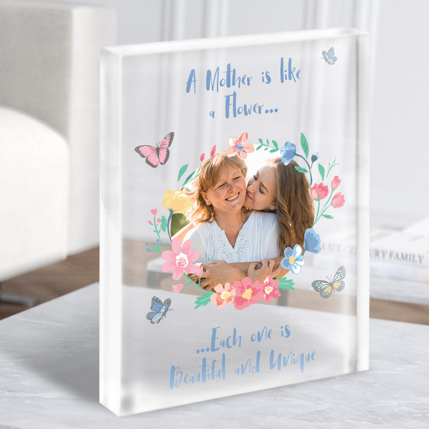 A Mother Is Like A Flower Photo Personalised Acrylic Block