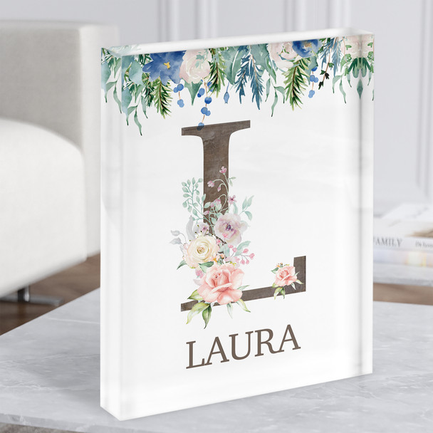 Floral Any Name Initial L Personalised Acrylic Block