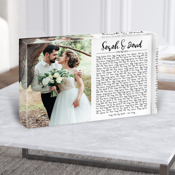 Landscape Rectangle Full Side Wedding Photo White Any Song Lyric Acrylic Block