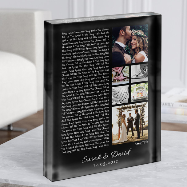 3 or 6 Square Wedding Photos Black Side Script Any Song Lyric Acrylic Block