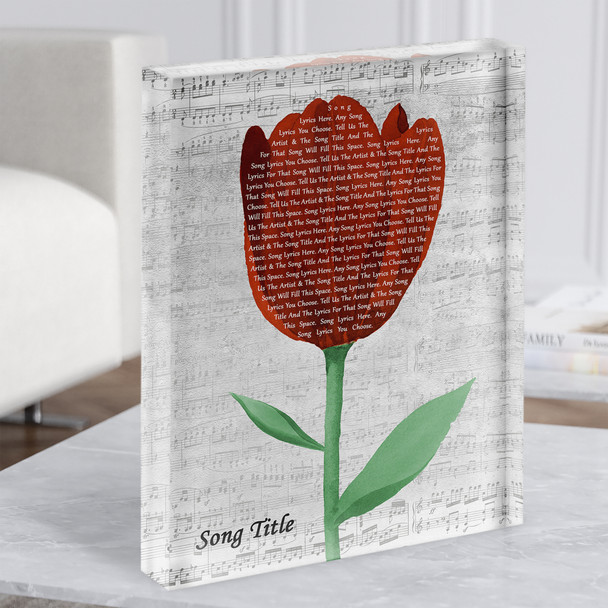 Grey Script Watercolour Tulip Any Song Lyric Acrylic Block