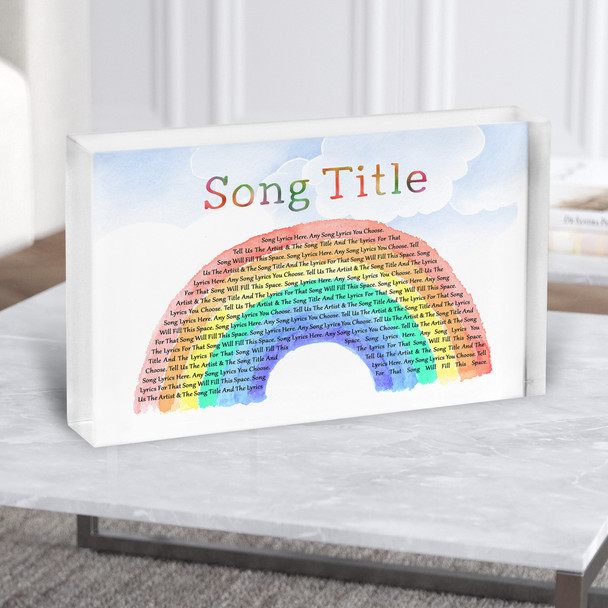 Watercolour Rainbow and Clouds Any Song Lyric Acrylic Block