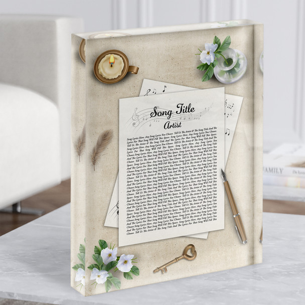 Note Paper and Pen Any Song Lyric Acrylic Block