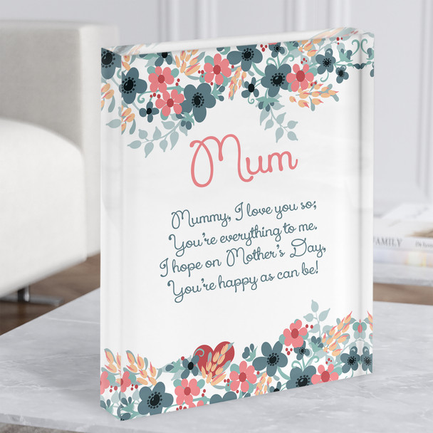 Mum Poem Pretty Pastel Flowers Personalised Gift Acrylic Block