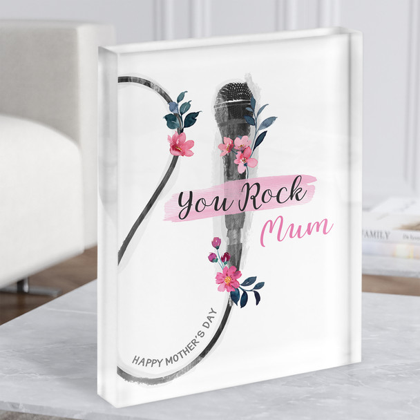 You Rock Mum Microphone Sing Flowers Personalised Gift Acrylic Block