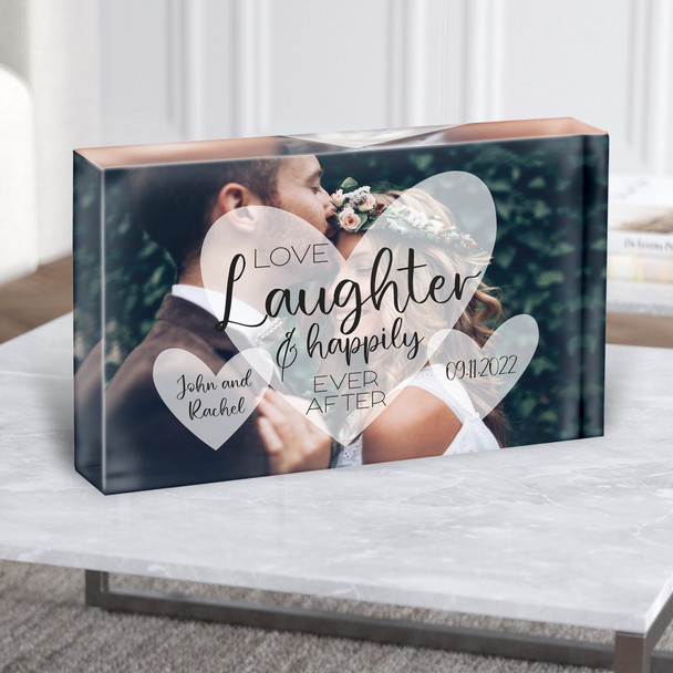 Wedding Day Married Couple Hearts Quote Photo Details Gift Acrylic Block