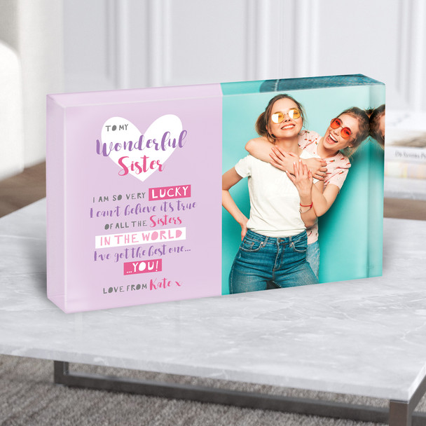 Wonderful Sister Poem Photo Hearts Personalised Gift Acrylic Block