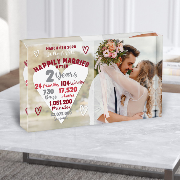 2 Years 2nd Anniversary Wedding Heart Photo Personalised Gift Acrylic Block