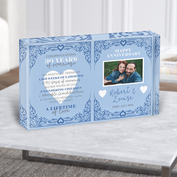 30 Years Marriage 30th Wedding Anniversary Couple Photo Frame Gift Acrylic Block