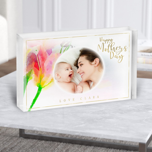 Beautiful Watercolour Lily Photo Mothers Day Personalised Gift Acrylic Block