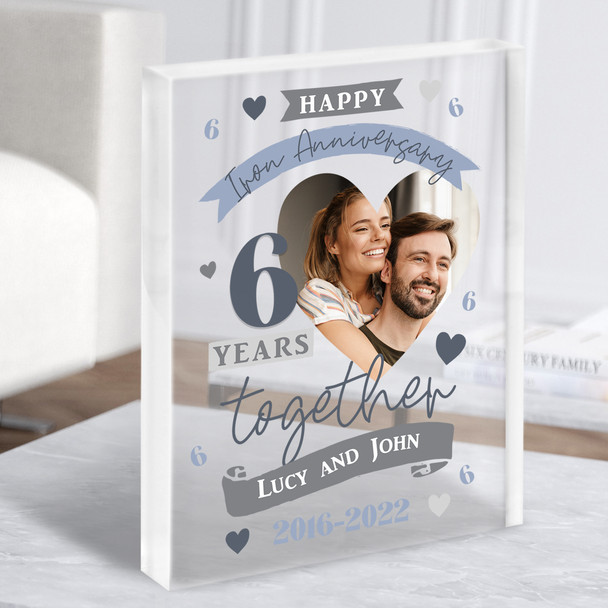 6 Years Together 6th Wedding Anniversary Iron Photo Gift Acrylic Block