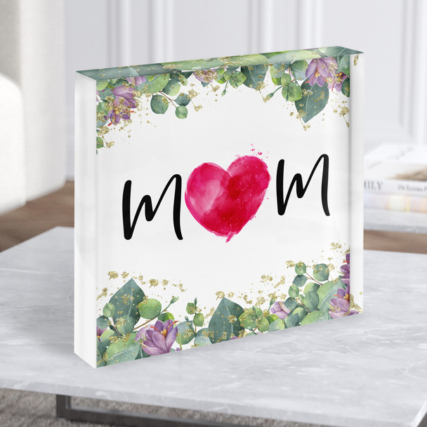 Mum Floral Gold Splatter Heart Square Personalised Gift Acrylic Block