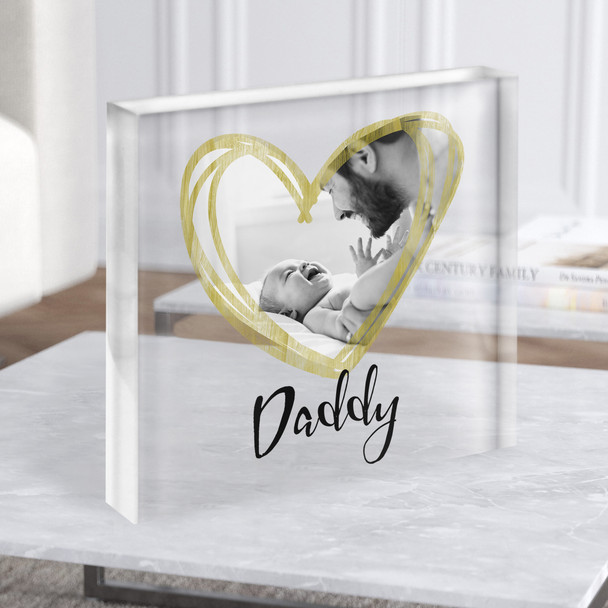 Simple Gold Photo Heart Love Daddy Square Personalised Gift Acrylic Block