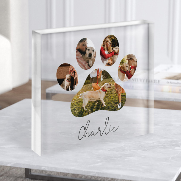 Pet Love Memories Memorial Photo Paw Print Cat Dog Square Gift Acrylic Block