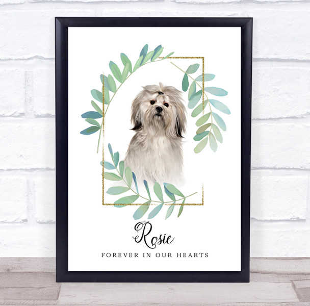 Lhasa Apso Memorial Forever In Our Hearts Leaves Dog Pet Personalised Gift Print