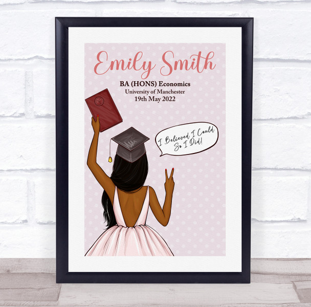 Pink Dark Light Skin Graduate Girl Graduation Congratulations Gift Print