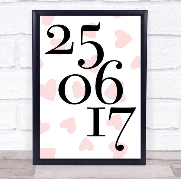 Pink Hearts Wedding Day Any Date Anniversary Engagement Personalised Gift Print