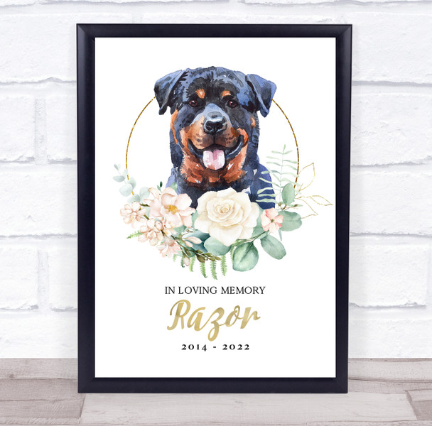 Rottweiler Dog Pet Memorial Loving Memory Personalised Wall Art Gift Print