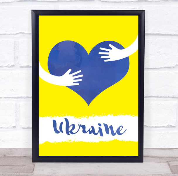 Ukraine Hugging Arms Blue Heart Yellow Personalised Wall Art Gift Print