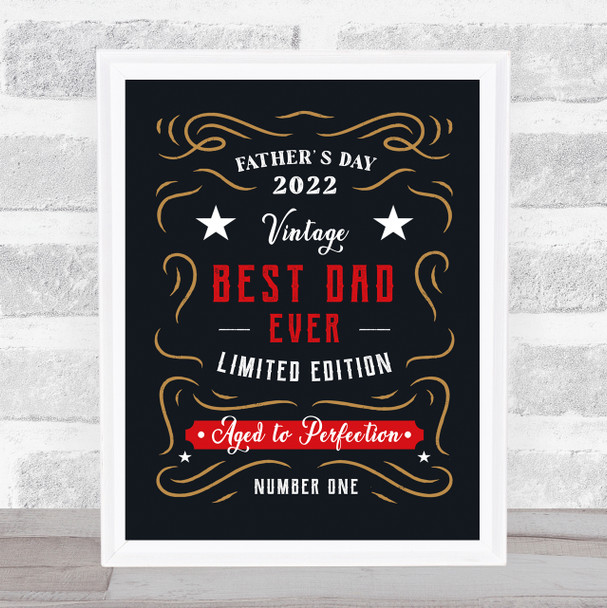 Whiskey Best Dad Ever Gold Red Personalised Wall Art Gift Print
