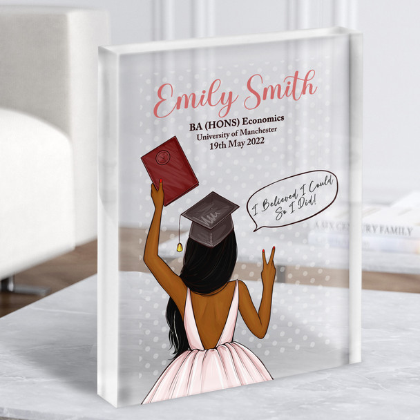 Pink Dark Light Skin Graduate Girl Graduation Congratulations Gift Acrylic Block