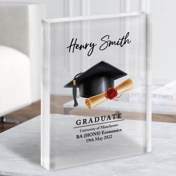 Graduation Cap And Diploma Graduate Congratulations Gift Acrylic Block